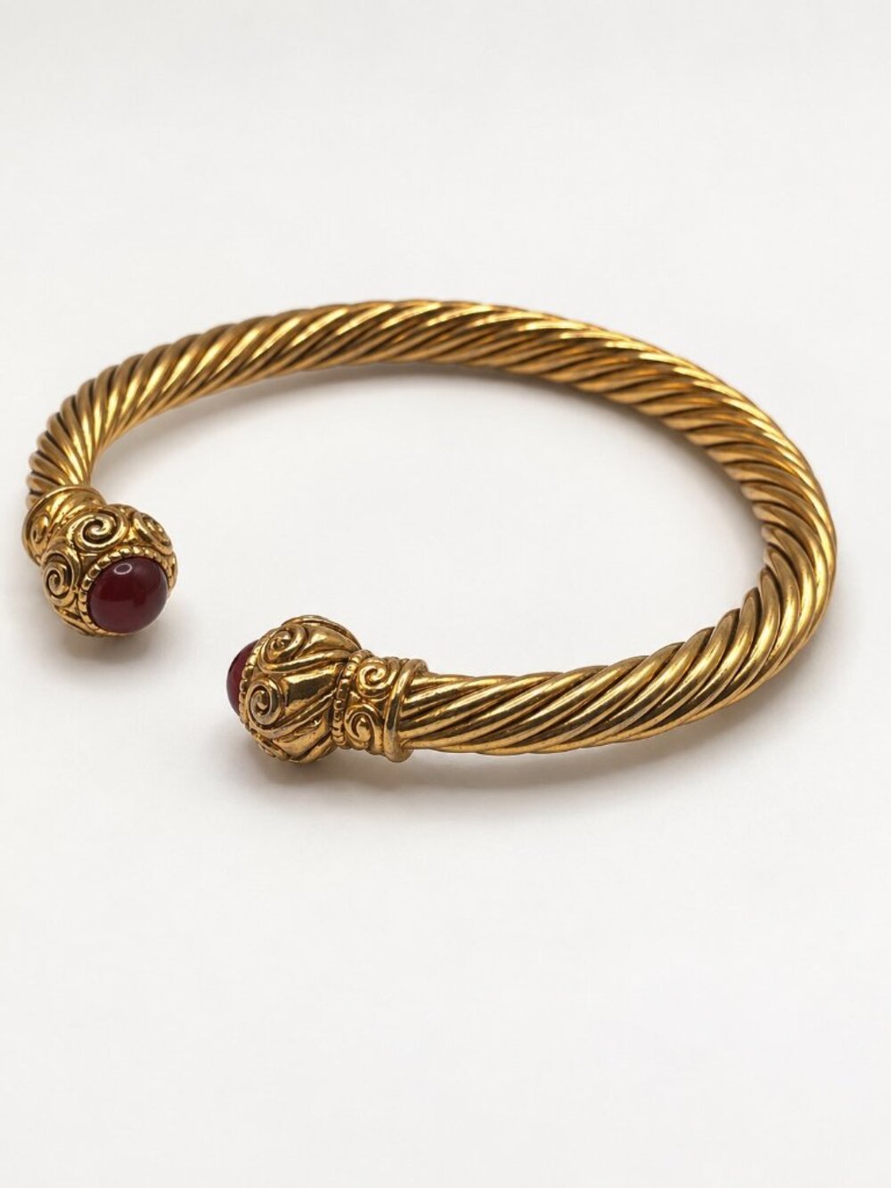 Vintage Gold-Plated Red Cabochon Twisted Cable Cuff Bracelet